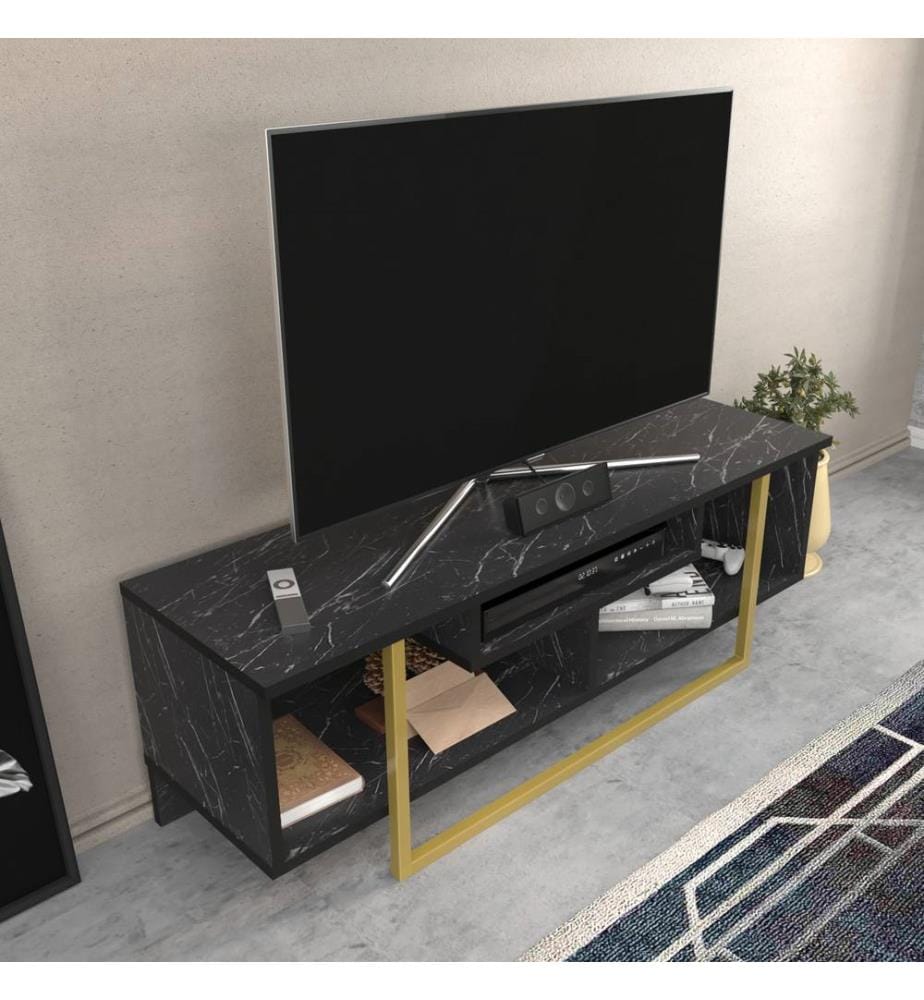 Schwarz,Gold, Tv Schränke, 40,2X120X35,2 cm, Melaminbeschichtete Partikelplatte
