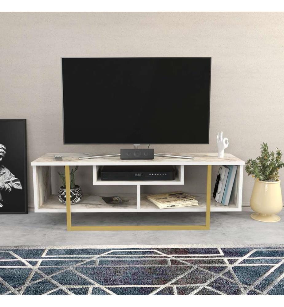 Weiss,Gold, Tv Schränke, 40,2X120X35,2 cm, Melaminbeschichtete Partikelplatte