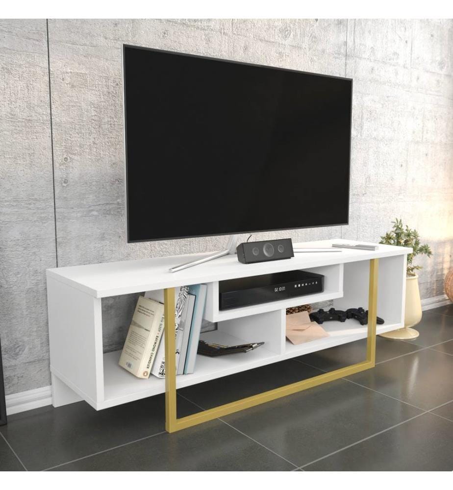 Gold,Weiss, Tv Schränke, 40,2X120X35,2 cm, Melaminbeschichtete Partikelplatte