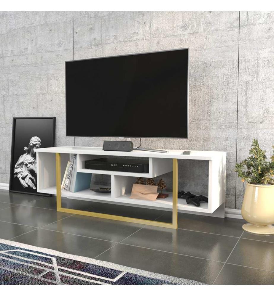 Gold,Weiss, Tv Schränke, 40,2X120X35,2 cm, Melaminbeschichtete Partikelplatte