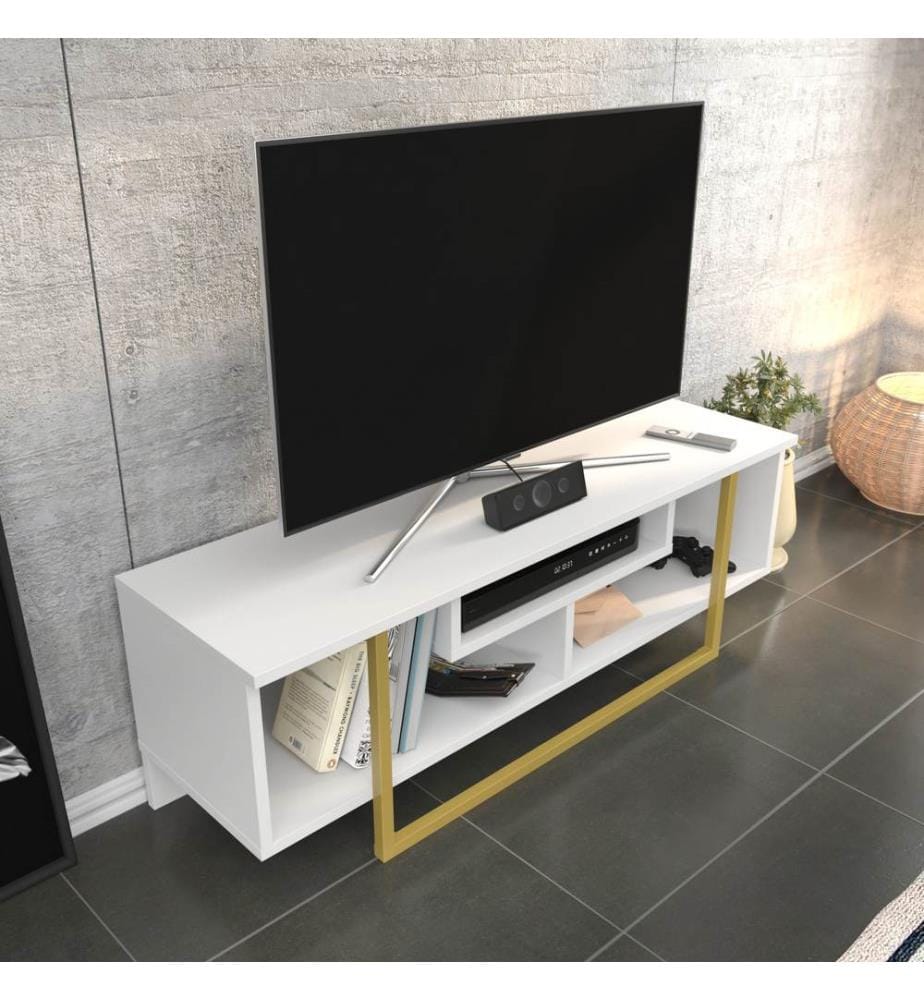 Gold,Weiss, Tv Schränke, 40,2X120X35,2 cm, Melaminbeschichtete Partikelplatte