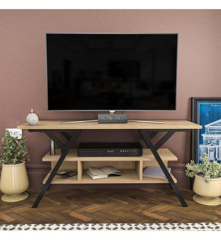 Schwarz,Eiche, Tv Schränke, 55X120X35 cm, Melaminbeschichtete Partikelplatte