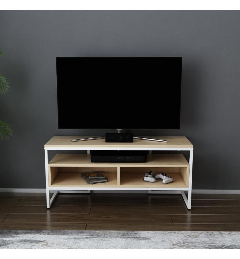Weiss,Eiche, Tv Schränke, 49,9X110X35 cm, Melaminbeschichtete Partikelplatte