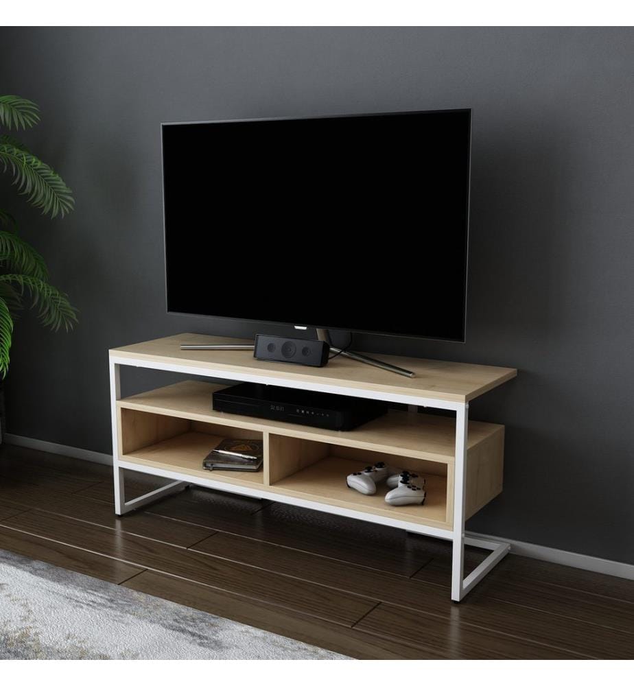 Weiss,Eiche, Tv Schränke, 49,9X110X35 cm, Melaminbeschichtete Partikelplatte
