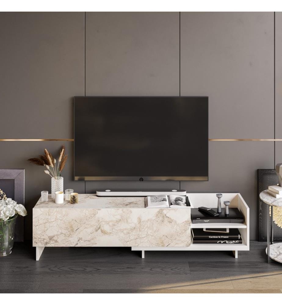 Weiss, Tv Schränke, 41X165X35 cm, Melaminbeschichtete Partikelplatte