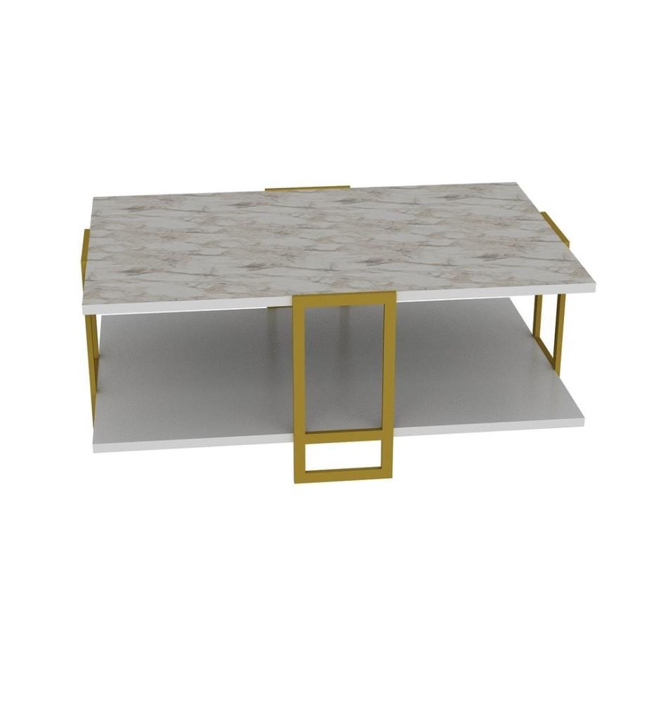 Or, Blanc, Tables Basses, 36,6X91,5X61,5 cm, Plaque De Particules À Revêtement En Mélamine