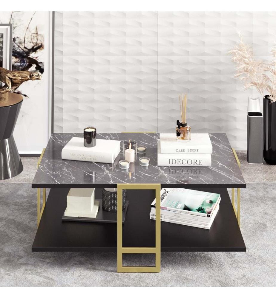 Or, Noir, Tables Basses, 36,6X91,5X61,5 cm, Plaque De Particules À Revêtement En Mélamine