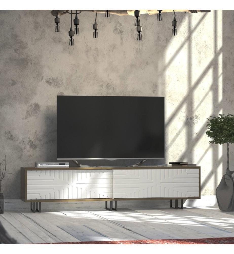 Eichenfarbig,Weiss, Tv Schränke, 47,4X180X35 cm, Melaminbeschichtete Partikelplatte