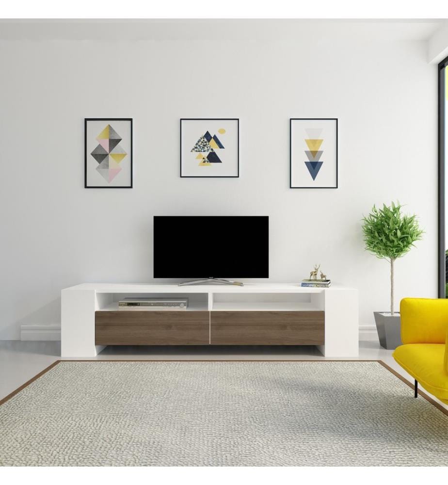 Nussbaumfarbe,Weiss, Tv Schränke, 35X155X35 cm, Melaminbeschichtete Partikelplatte
