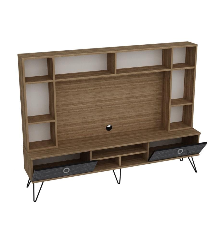 Nussbaumfarbe,Schwarz, Tv Schränke, 135,7X180X35,2 cm, Melaminbeschichtete Partikelplatte