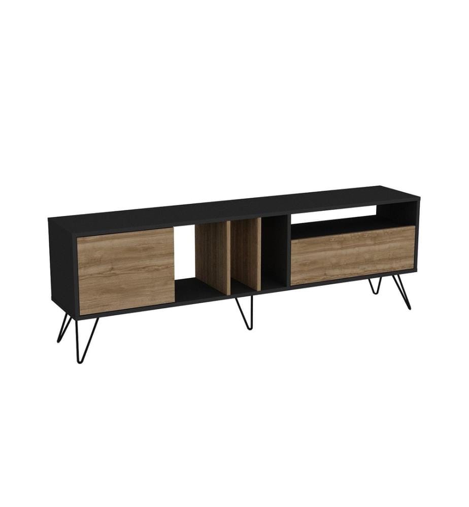 Nussbaumfarbe,Schwarz, Tv Schränke, 58,7X180X35,5 cm, Melaminbeschichtete Partikelplatte