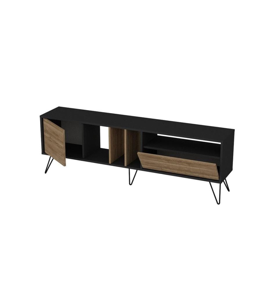 Nussbaumfarbe,Schwarz, Tv Schränke, 58,7X180X35,5 cm, Melaminbeschichtete Partikelplatte