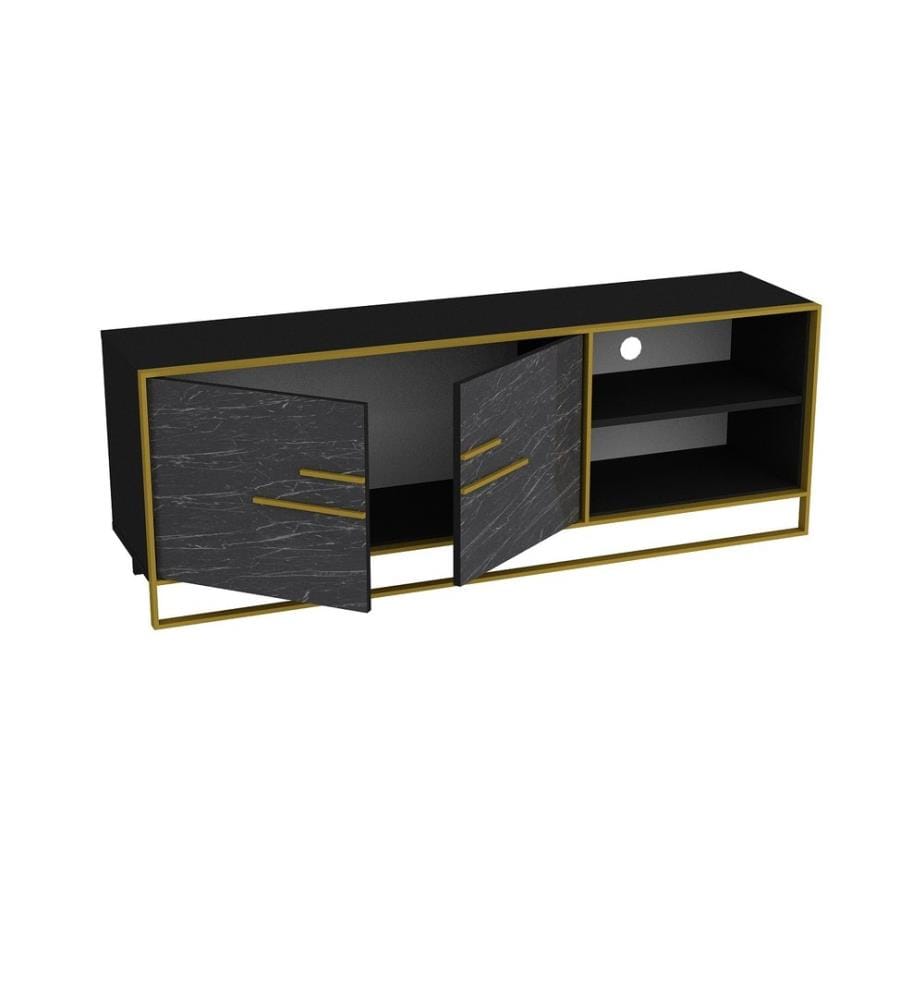 Gold,Schwarz, Tv Schränke, 56,6X160X38,5 cm, Melaminbeschichtete Partikelplatte