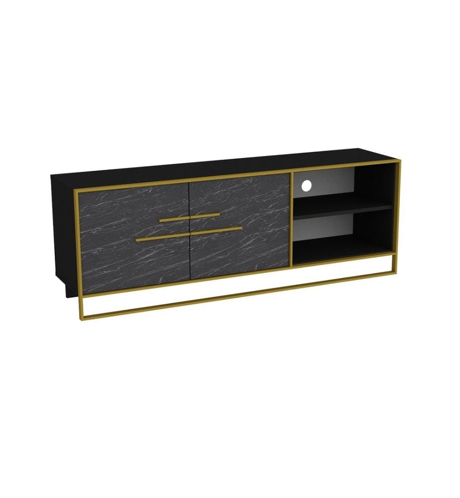 Gold,Schwarz, Tv Schränke, 56,6X160X38,5 cm, Melaminbeschichtete Partikelplatte