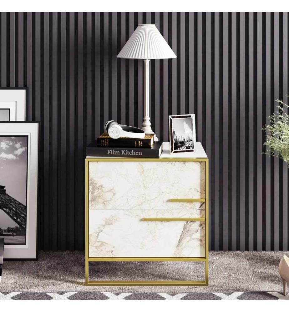 Oro, Bianco, Comodino E Armadi, 51.8X50X38,5 cm, Piastra Di Particelle Con Rivestimento Melamina