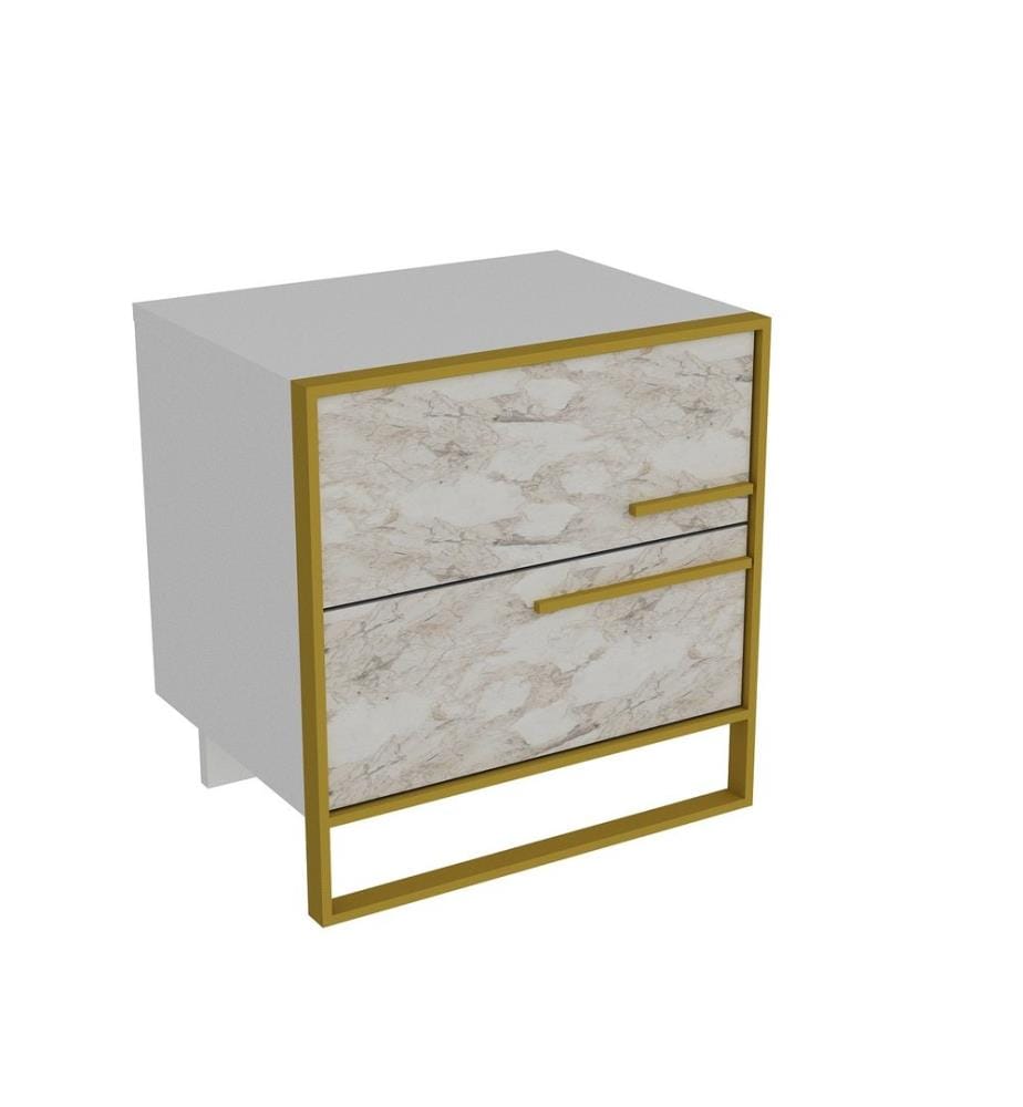 Oro, Bianco, Comodino E Armadi, 51.8X50X38,5 cm, Piastra Di Particelle Con Rivestimento Melamina