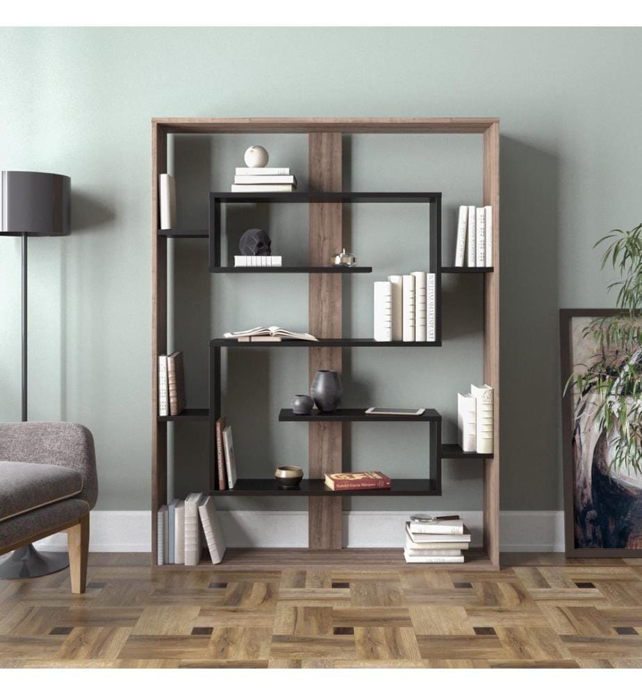 Nussbaumfarbe,Schwarz, Bücherregale, 156X120X22 cm, Melaminbeschichtete Partikelplatte