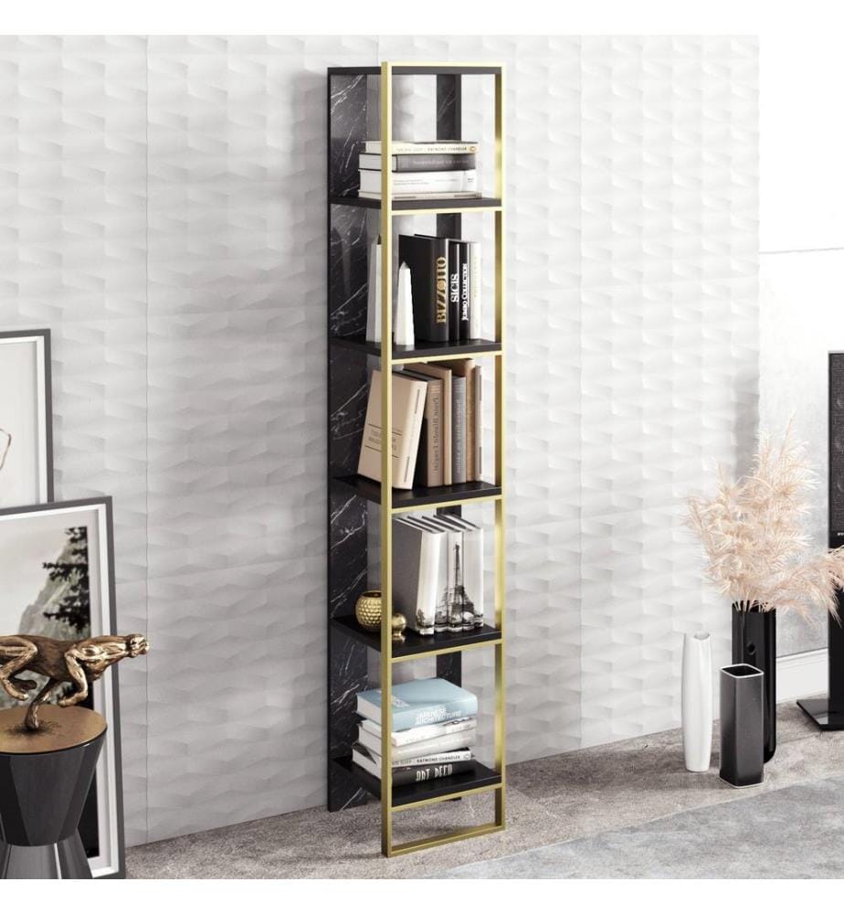 Gold,Schwarz, Bücherregale, 178,5X32,2X31,3 cm, Melaminbeschichtete Partikelplatte