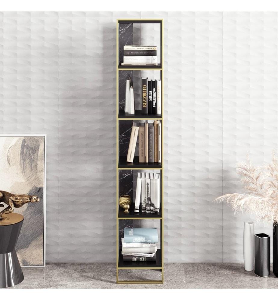 Gold,Schwarz, Bücherregale, 178,5X32,2X31,3 cm, Melaminbeschichtete Partikelplatte