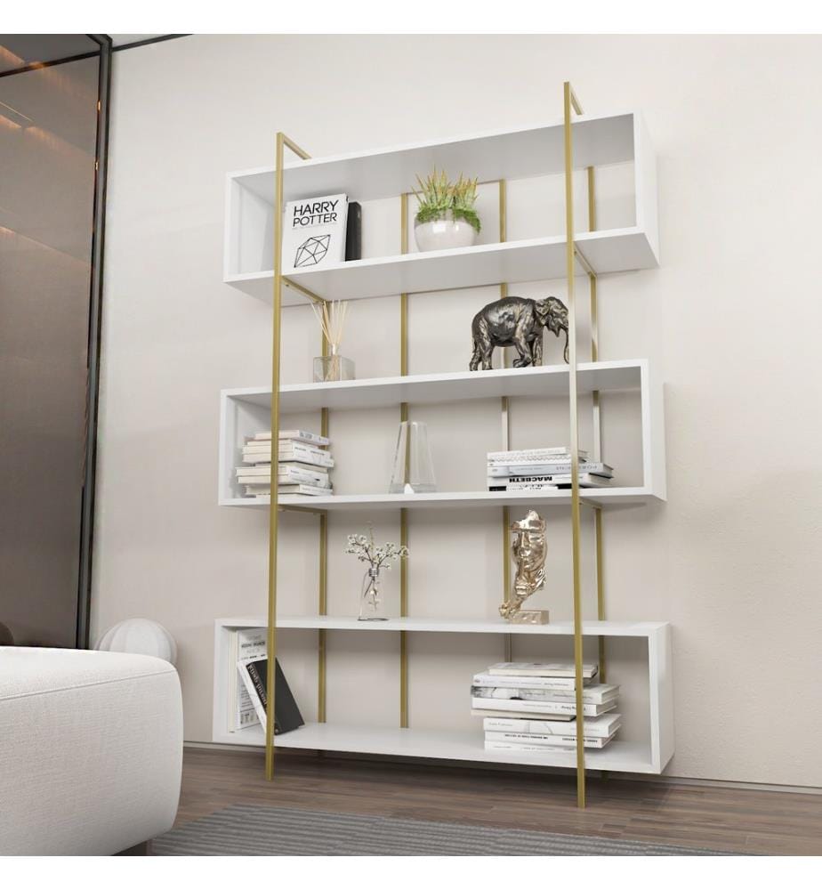 Bücherregal, Weiss, Gold, Spanplatte mit Melaminharzbeschichtung
