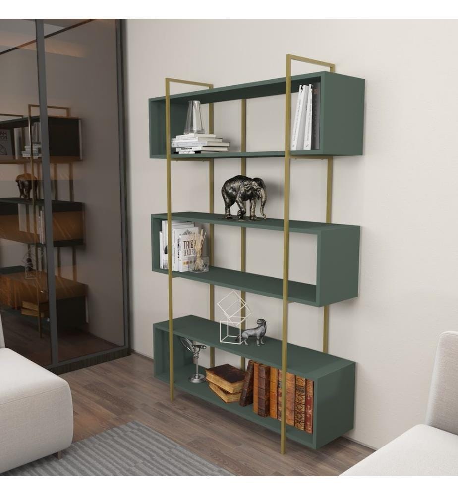 Bücherregal, Grün, Gold, Melaminbeschichtete Spanplatte