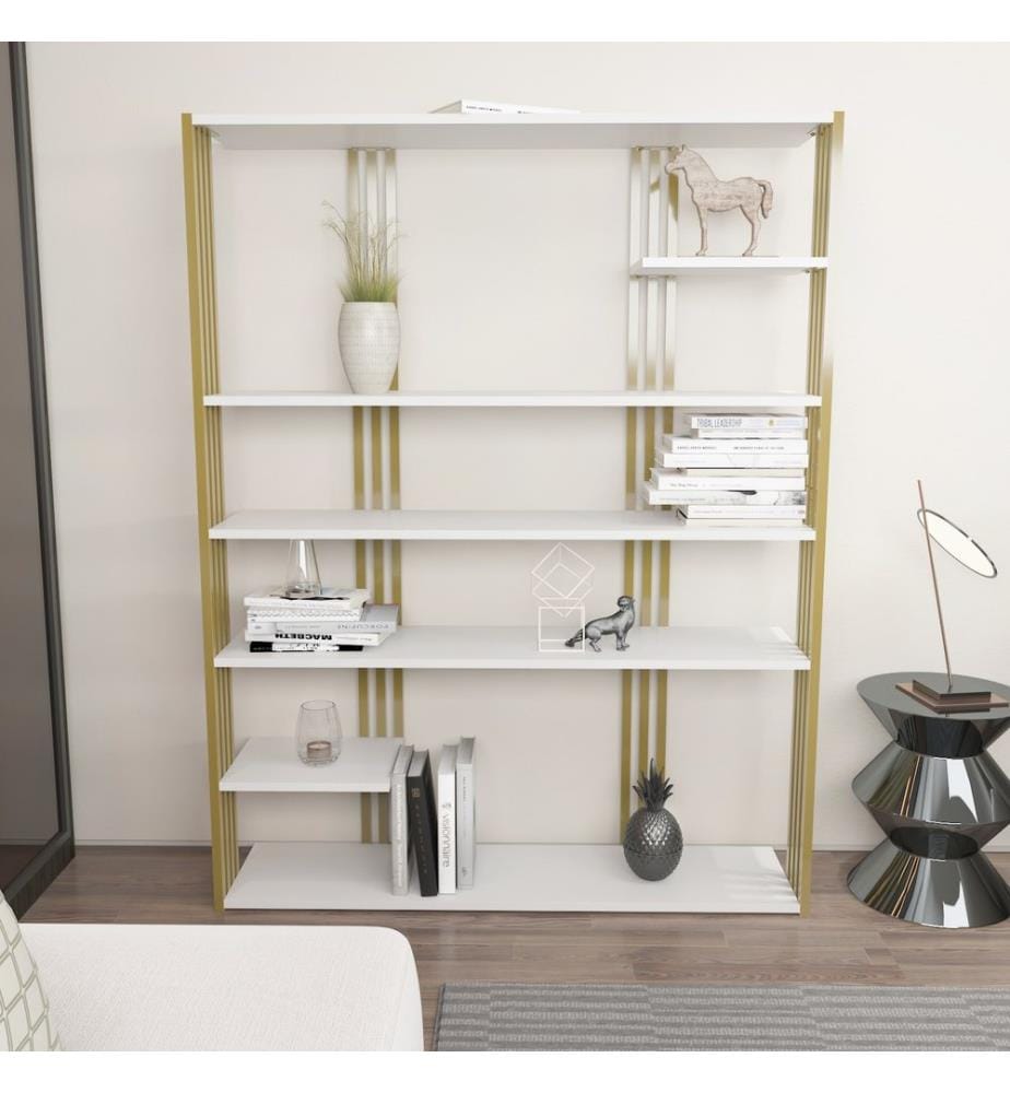 Bücherregal, Weiss, Gold, Spanplatte mit Melaminharzbeschichtung