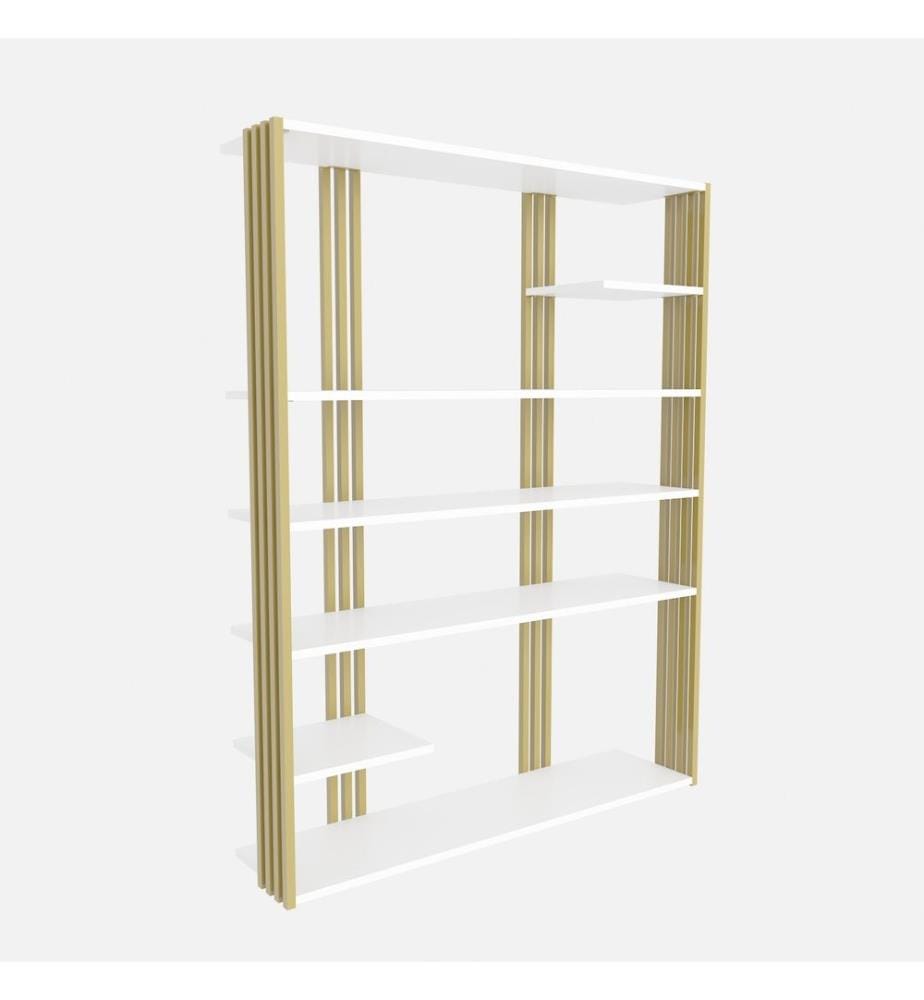 Bücherregal, Weiss, Gold, Spanplatte mit Melaminharzbeschichtung