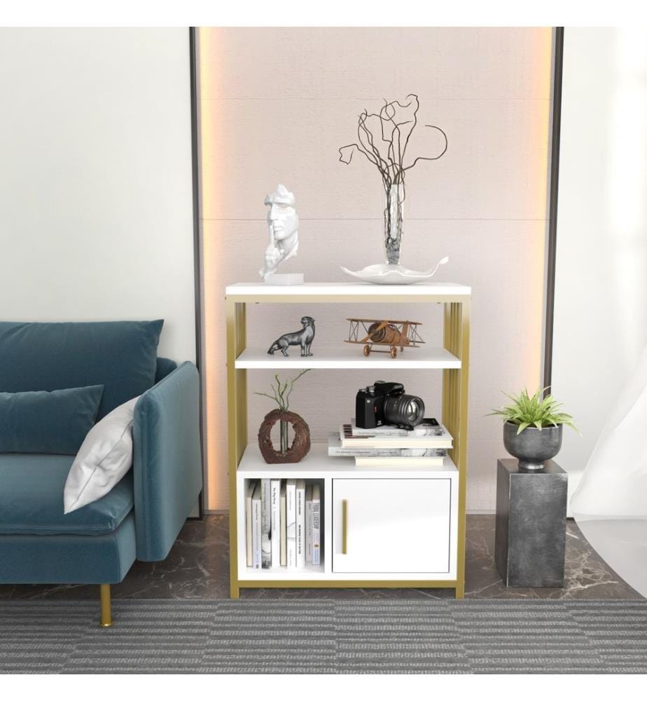 Libreria, Bianco, Oro, Pannello di particelle rivestito in melamina