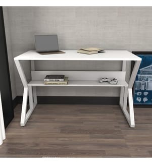 Scrivania, Bianco, Pannello di particelle rivestito in melamina