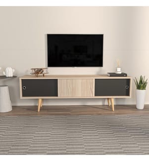 Porta TV, Rovere, Nero, Pannello di particelle rivestito in melamina