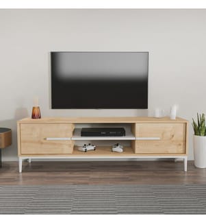 Porta TV, Quercia, Bianco, Pannello di particelle rivestito in melamina