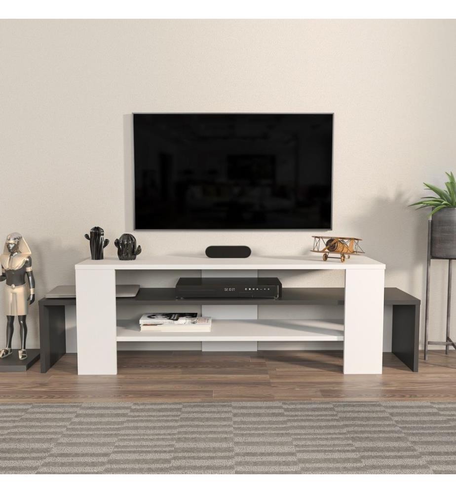 Meuble TV, blanc, anthracite, panneau de particules mélaminé