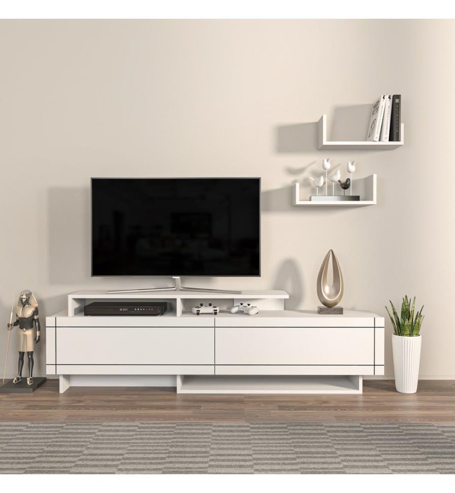 Meuble TV, Blanc, Panneau de particules mélaminé