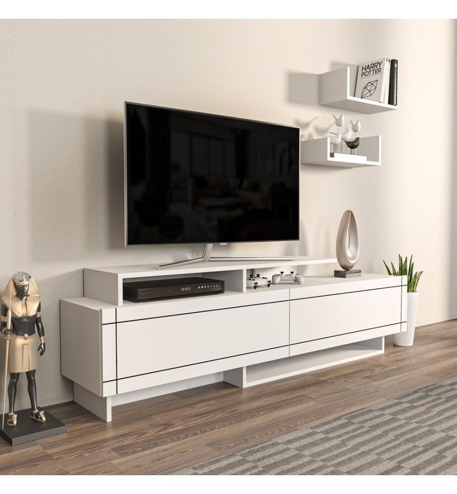 Meuble TV, Blanc, Panneau de particules mélaminé