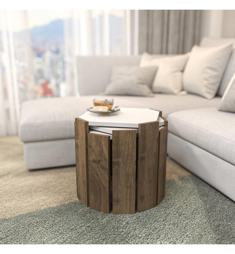 Table basse, blanc, noyer, panneau de particules mélaminé