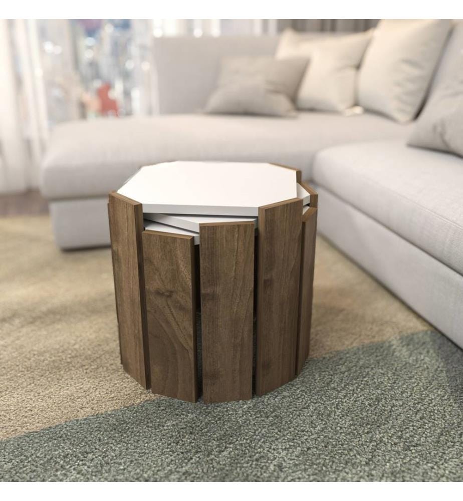 Table basse, blanc, noyer, panneau de particules mélaminé