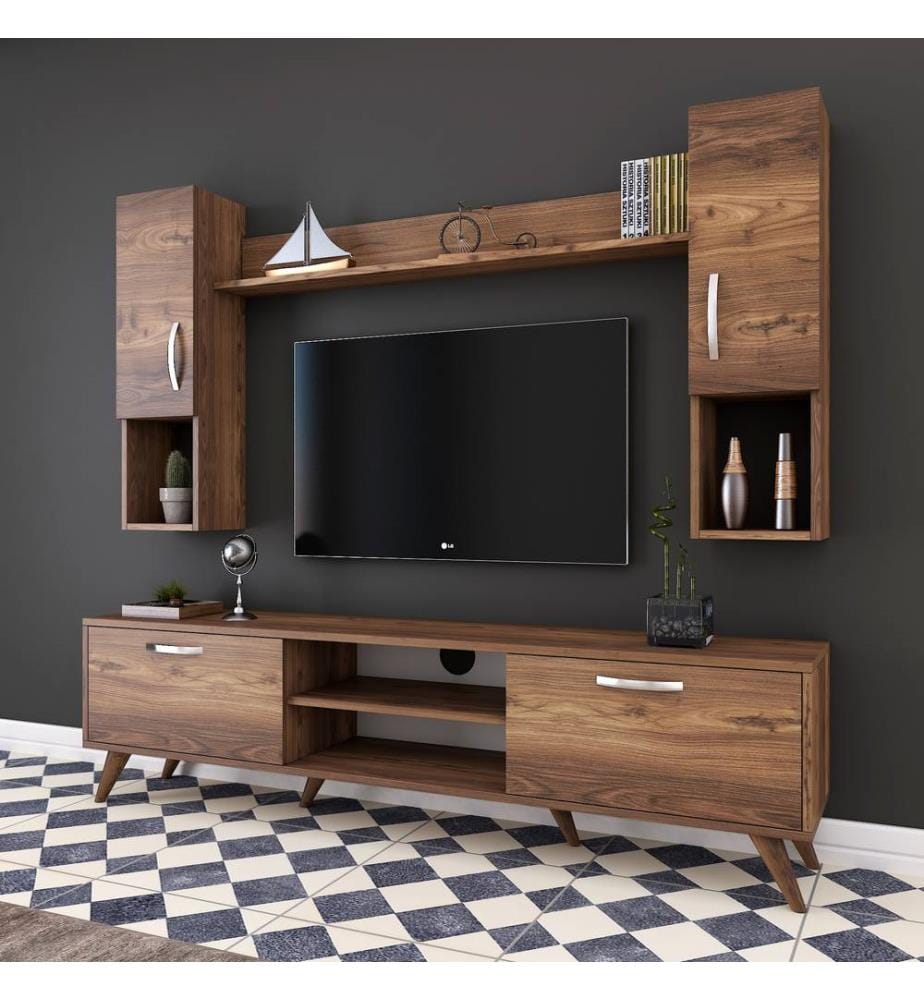 Nussbaumfarbe, Tv Schränke, 48,6X180X35 cm, Melaminbeschichtete Partikelplatte