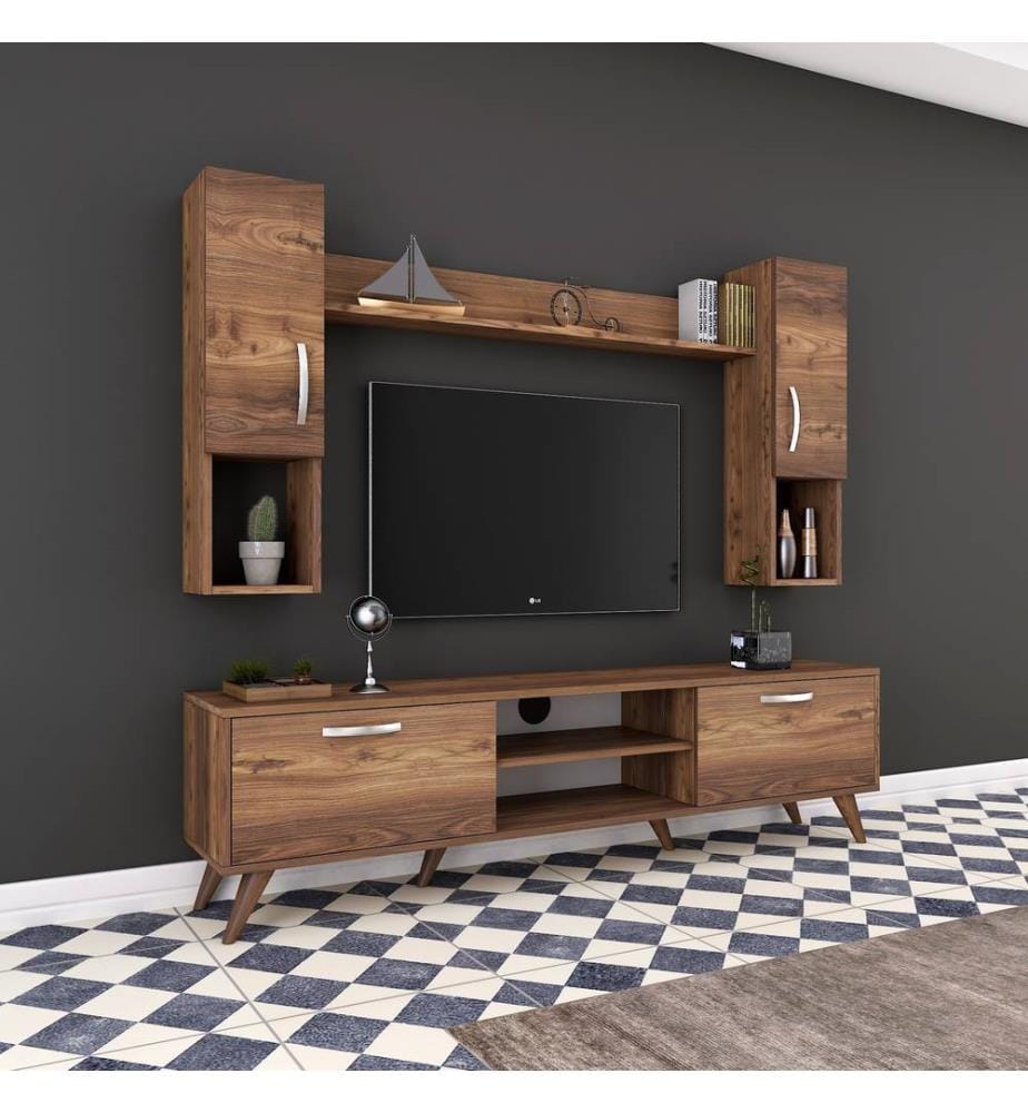 Nussbaumfarbe, Tv Schränke, 48,6X180X35 cm, Melaminbeschichtete Partikelplatte