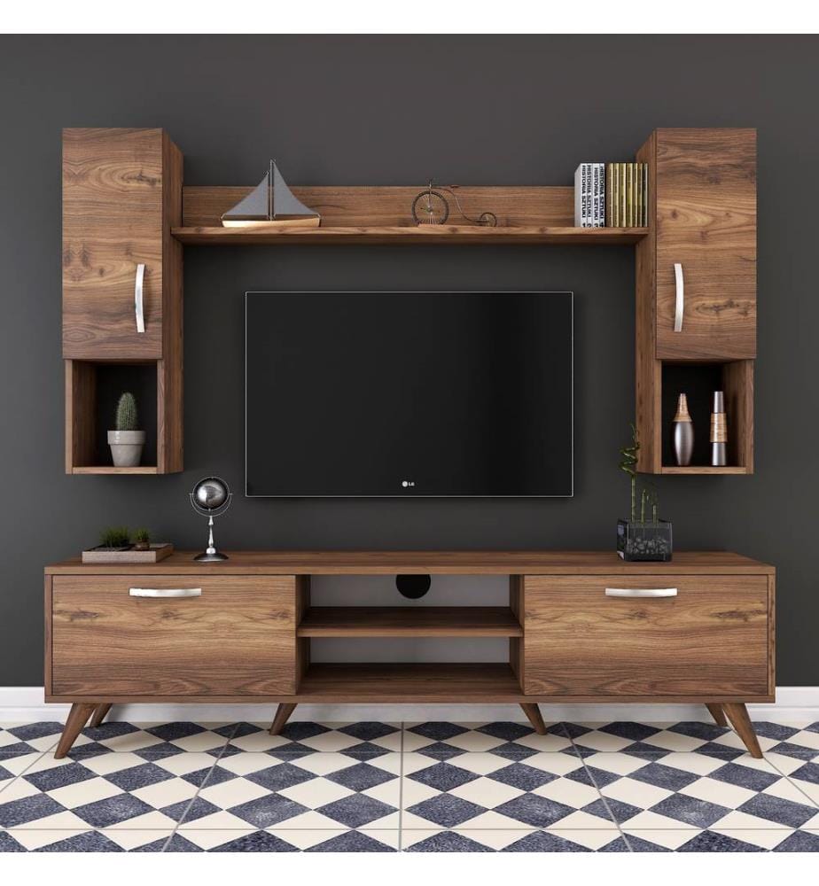 Nussbaumfarbe, Tv Schränke, 48,6X180X35 cm, Melaminbeschichtete Partikelplatte
