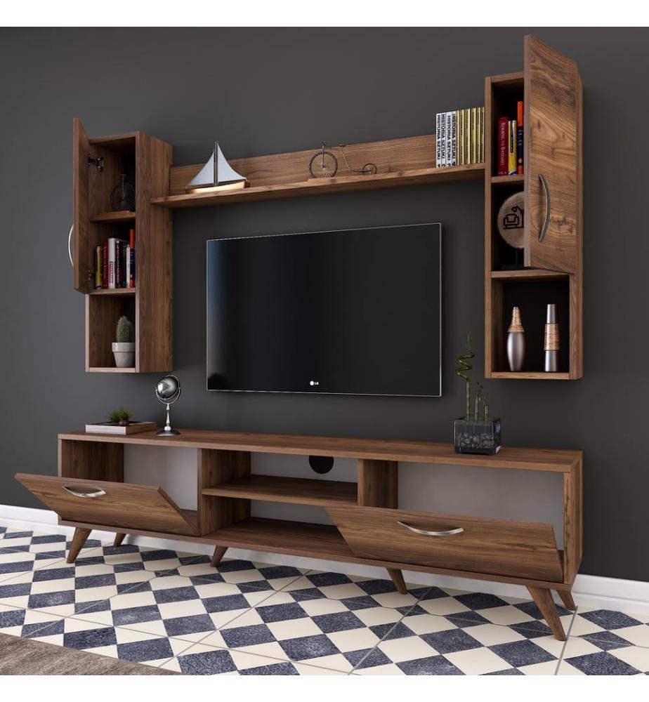 Nussbaumfarbe, Tv Schränke, 48,6X180X35 cm, Melaminbeschichtete Partikelplatte