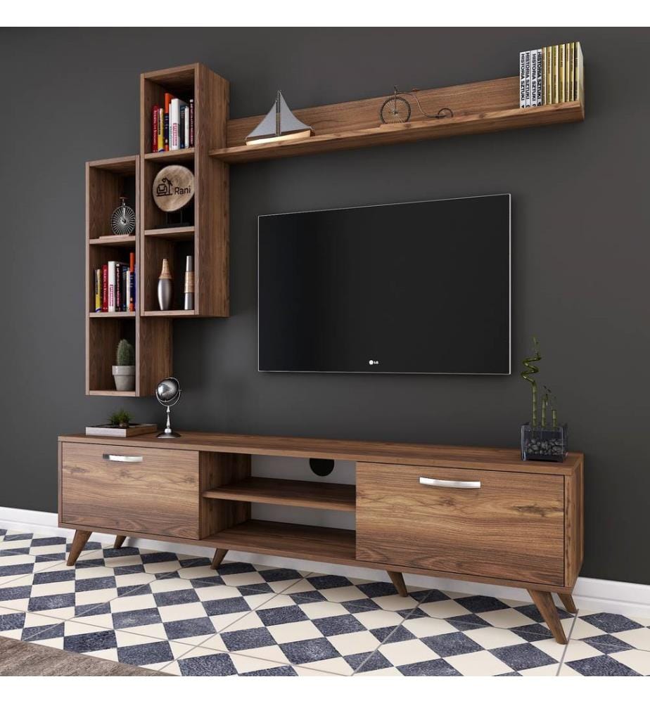 Nussbaumfarbe, Tv Schränke, 48,6X180X35 cm, Melaminbeschichtete Partikelplatte