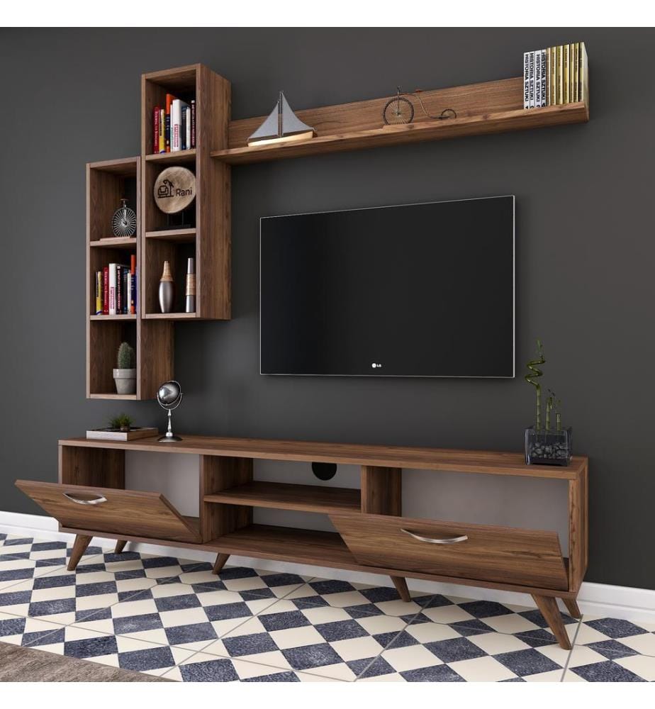 Nussbaumfarbe, Tv Schränke, 48,6X180X35 cm, Melaminbeschichtete Partikelplatte
