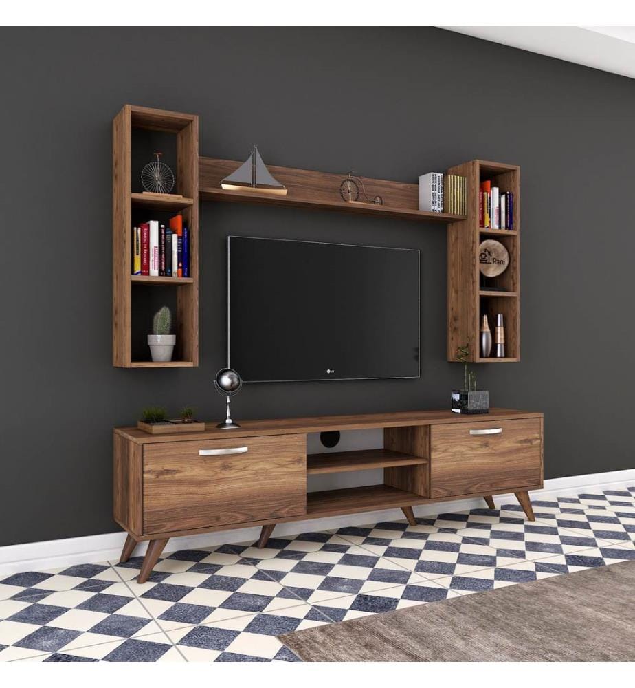 Nussbaumfarbe, Tv Schränke, 48,6X180X35 cm, Melaminbeschichtete Partikelplatte