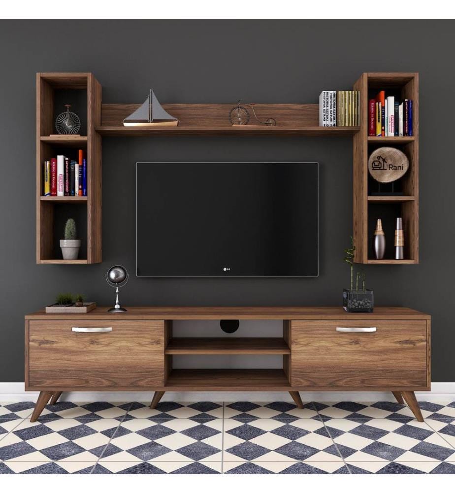 Nussbaumfarbe, Tv Schränke, 48,6X180X35 cm, Melaminbeschichtete Partikelplatte