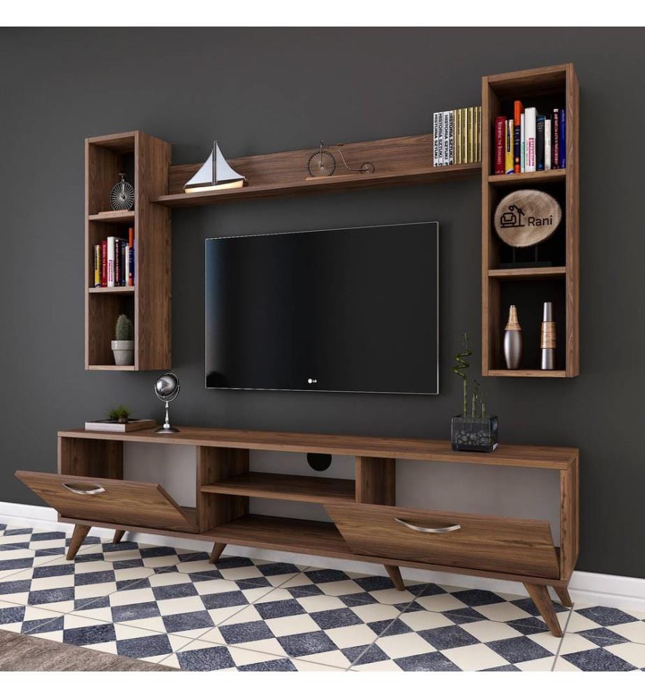 Nussbaumfarbe, Tv Schränke, 48,6X180X35 cm, Melaminbeschichtete Partikelplatte