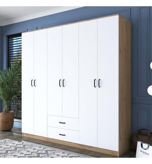 Colore In Noce, Bianco, Armadi, 210X210X51,5 cm, Piastra Di Particelle Rivestita Di Melamina