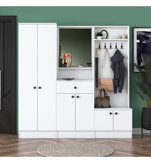 Hall Stand, White, Melamine Coated Particle Board
