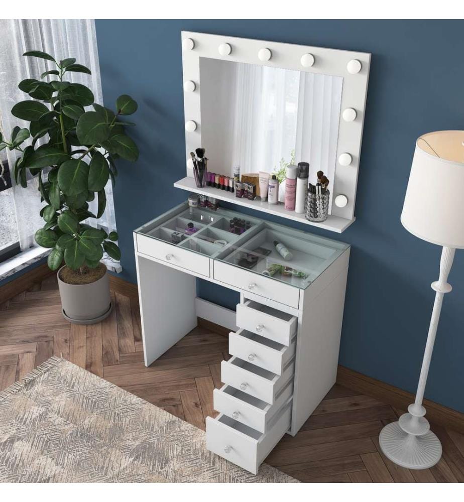 Table de maquillage, blanc, mélaminé E1 Quality Chipboard