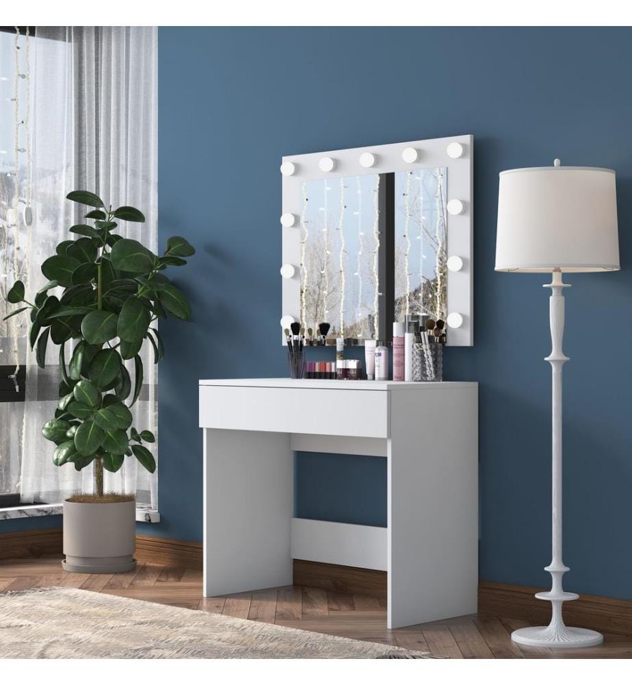 Table de maquillage, blanc, panneau de particules mélaminé E1 Quality Chipboard