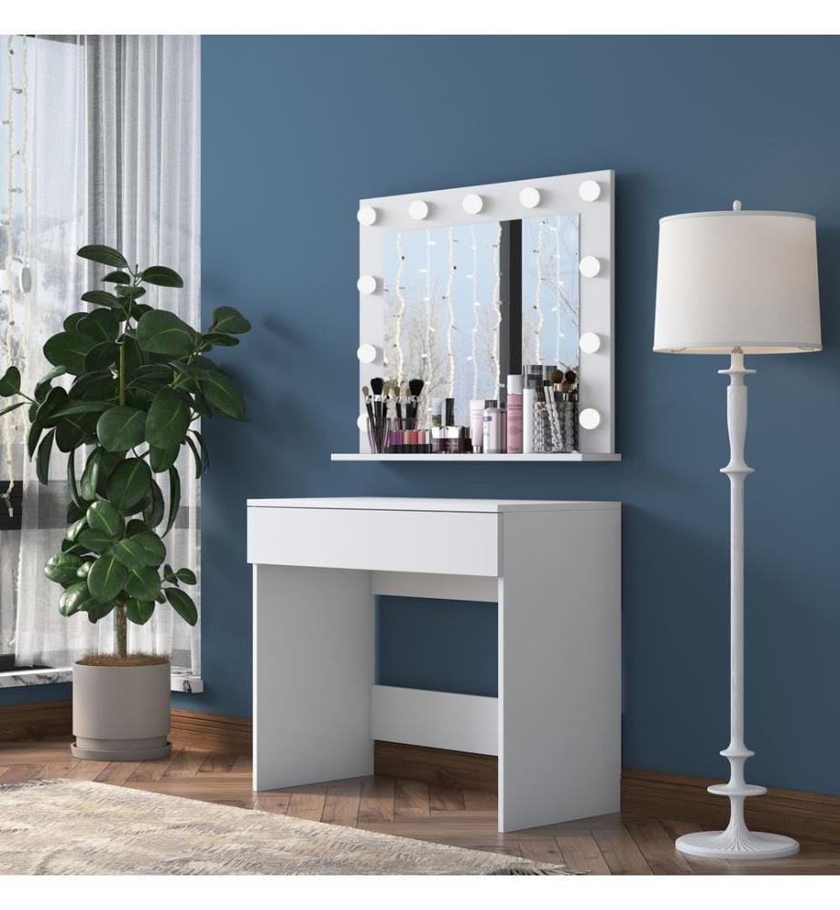 Table de maquillage, blanc, panneau de particules mélaminé E1 Quality Chipboard